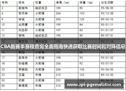 CBA新赛季赛程查询全面指南快速获取比赛时间和对阵信息