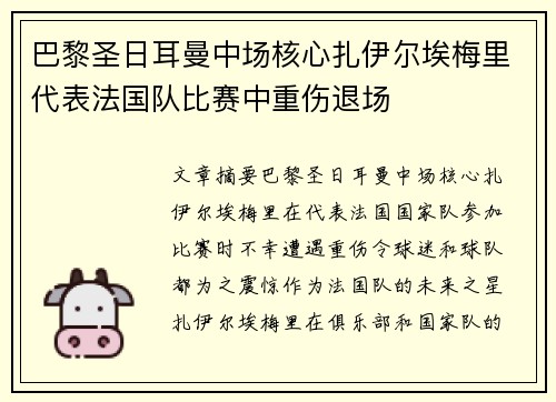 巴黎圣日耳曼中场核心扎伊尔埃梅里代表法国队比赛中重伤退场 巴黎圣日耳曼中场核心扎伊尔埃梅里代表法国队比赛中重伤退场